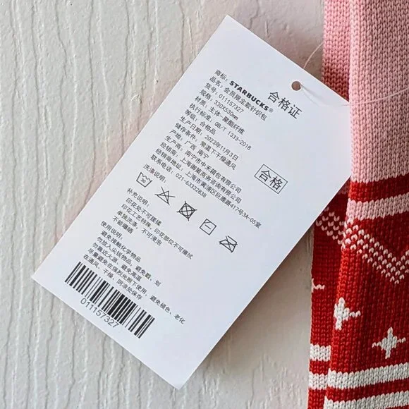 New 2023 China Starbucks Christmas Knitted Pink/Red Tote Bag - Picture 5 of 5